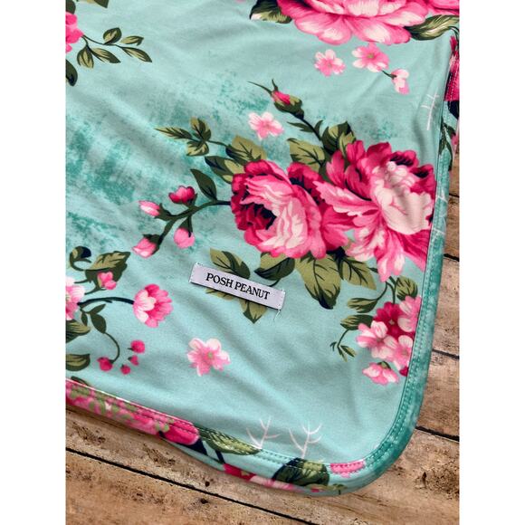 Posh Peanut Aqua Floral Patoo Blanket 40x40" - Picture 2 of 7